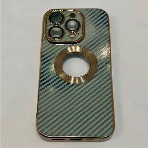 “Bundle 10/$13” iPhone 14 Pro Gold and teal plastic Phone Case